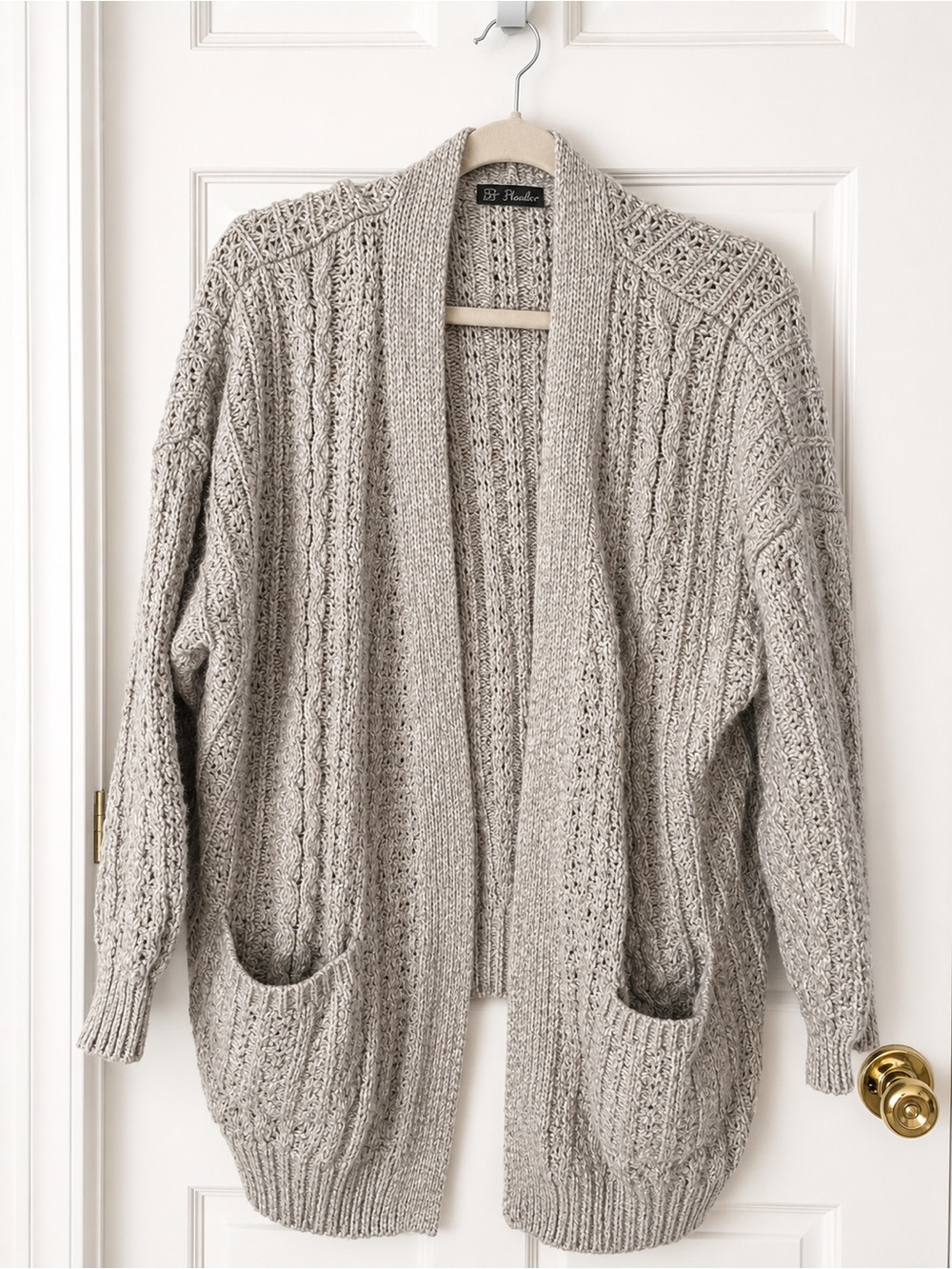 Cozy Open-Front Chunky Knit Cardigan Sweater - Light Gray